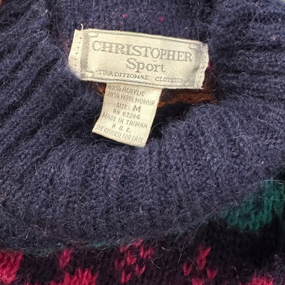 Vintage 80s Christopher Sport Nordic Flower Fair Isle Geometric Stripe Sweater - Picture 2 of 3